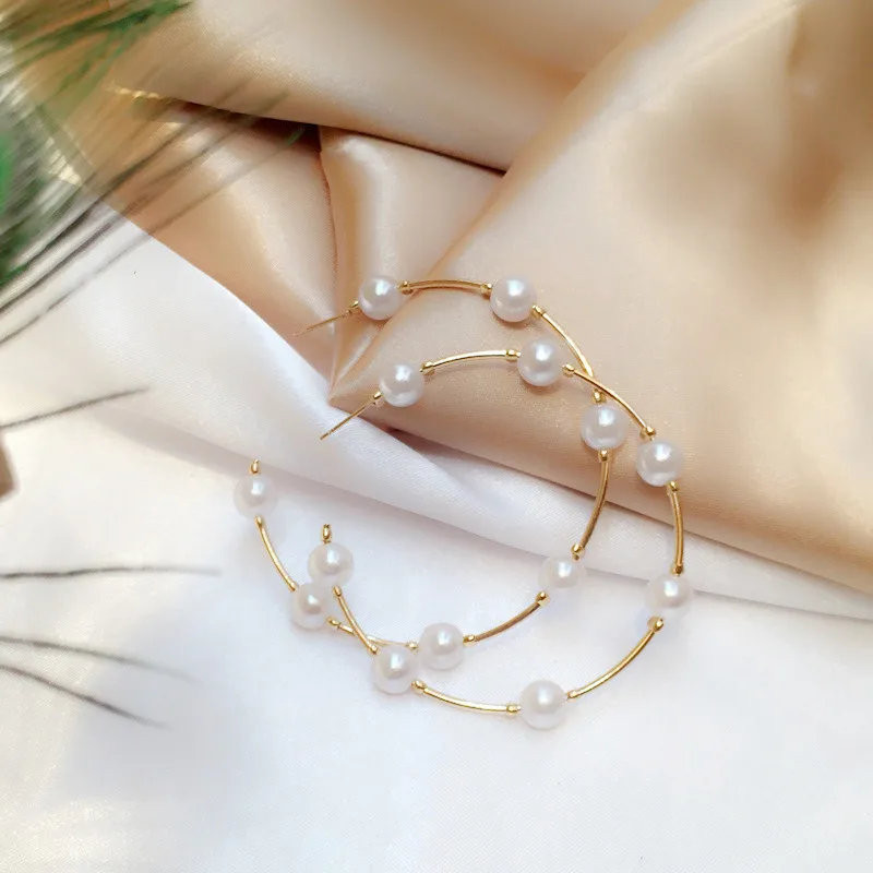 

European and American new style pearl big circle earrings trendy fashion pearl earrings women jewelry