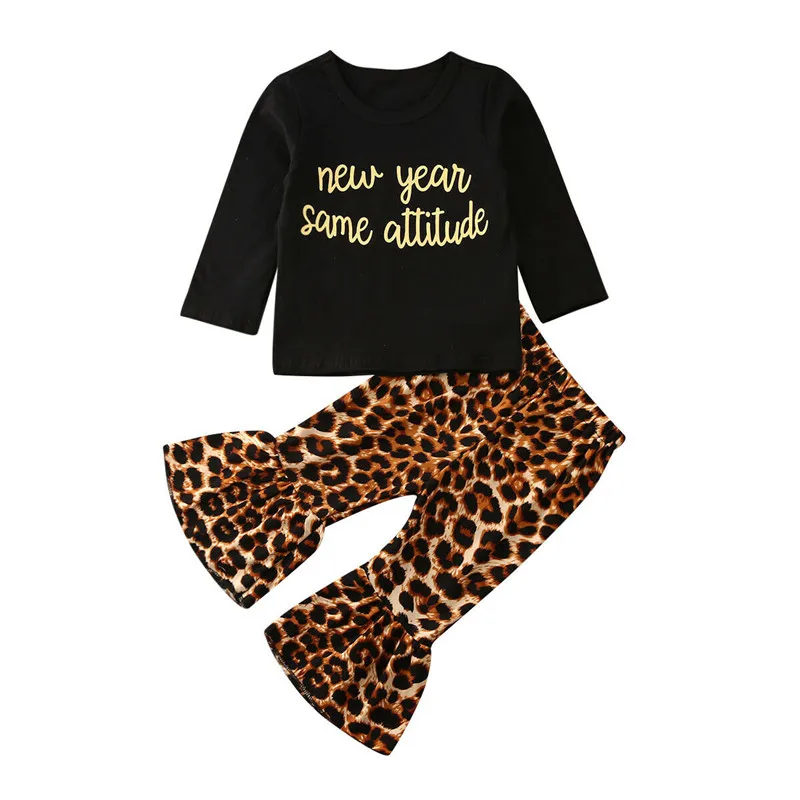 

Toddler Kids Baby Girl Autumn Clothes Letter Tops+Leopard Pants Outfits Set 0-3Y