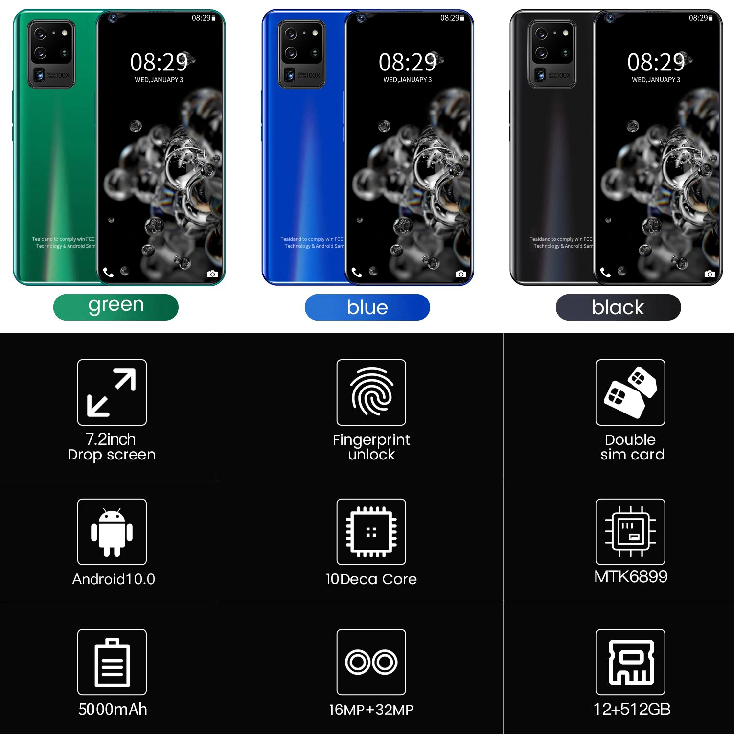 Tel&eacute;fono Inteligente S20 Ultra, 5G, 5000 mAh, Android 10, versi&oacute;n Global, 12G, 512GB, 7,2 pulgadas, desbloqueado-5