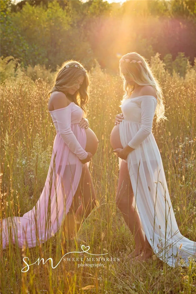 Женское шифоновое длинное платье с разрезом Открытое макси для беременных