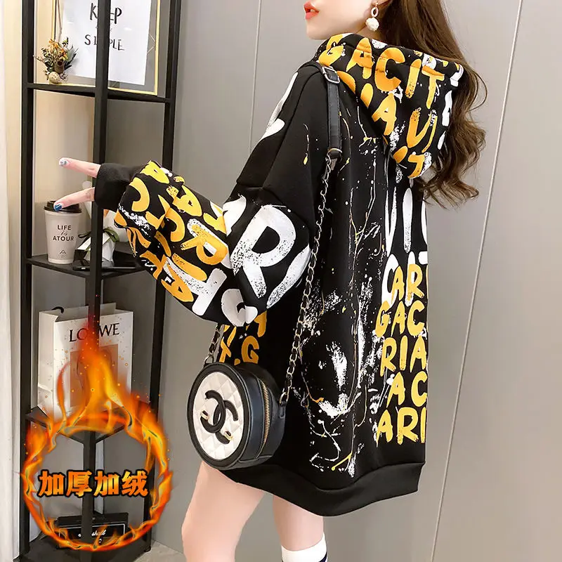 

Women Fleece Printed Pullover Sweatshirts Female Long Sleeve Casual Sport Hoodie Autumn Winter Fashion Streetwear A280