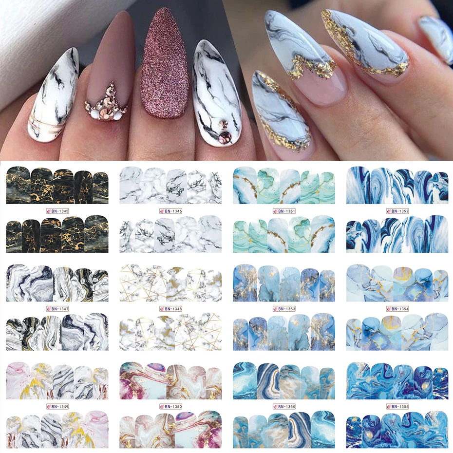 Marble Nail Art Water Decal Sticker Ink Blooming Texture Slider For Nails Decorations Manicure Wraps Accessories LABN1345-1356