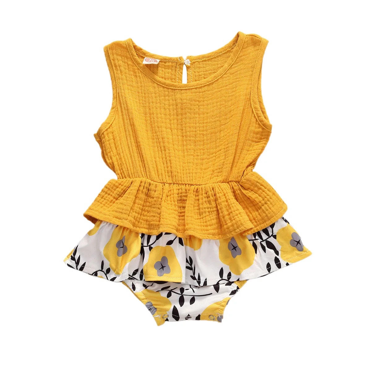 

2020 Summer Baby Clothing Baby Girls Soft Cotton Rompers Ruffles Sleeveless Patechwork Jumpsuit Sunsuit One Piece Rompers