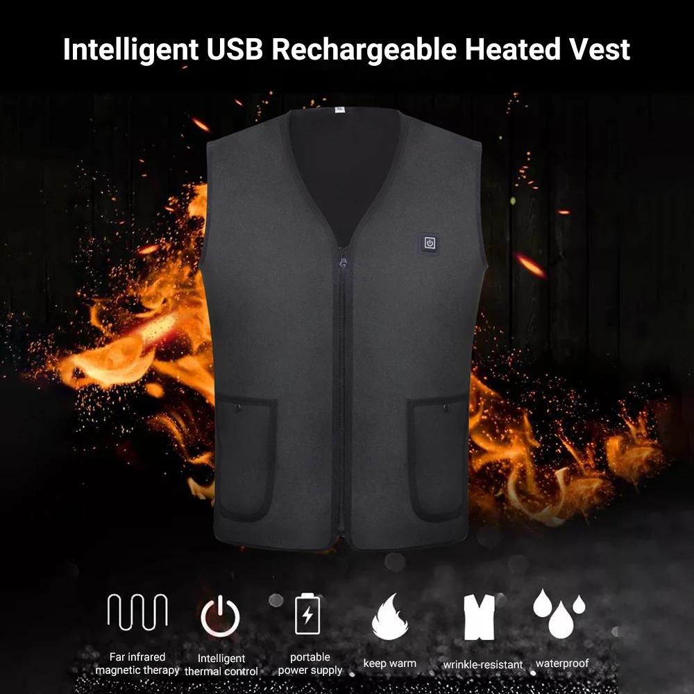 

Heated Vest Rechargeable Intelligent Thermostat Vest V Collar Neck Waterproof Washable Auto Regulate Heated Winter Vest Unisex