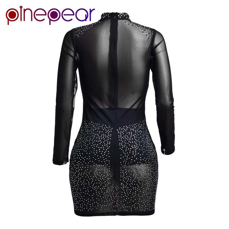 Женские вечерние сетчатые платья PinePear Клубное облегающее платье мини с длинными