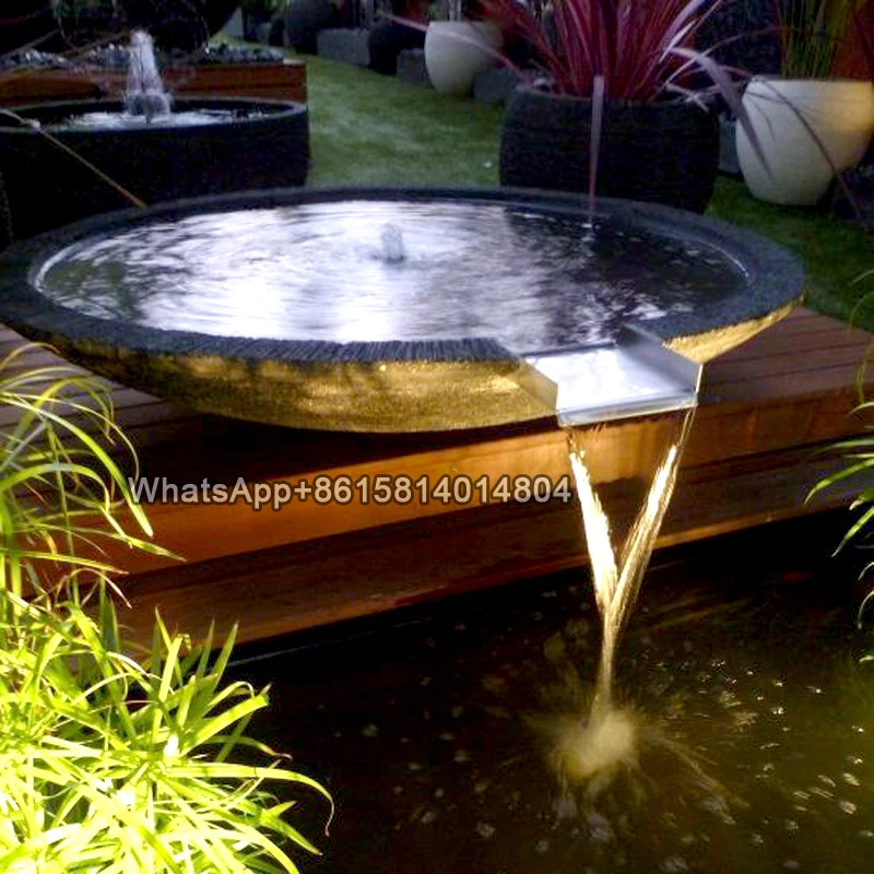 Landscape Fish Pond Outlet Waterfall Water Curtain Wall Courtyard Stainless Steel Water Curtain Pool Water Feature Flow Sink