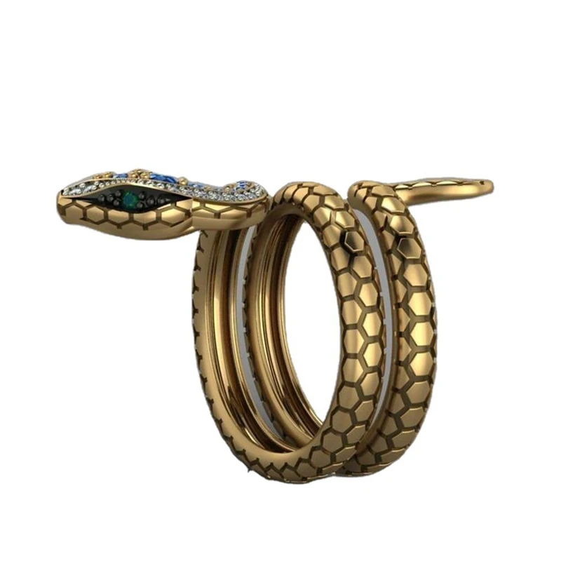 

Fashion Snake Rings For Women Men Vintage Gold Color Punk Snake-shaped Rock Ring Retro Animal Blue Crystal Jewelry Wholesale