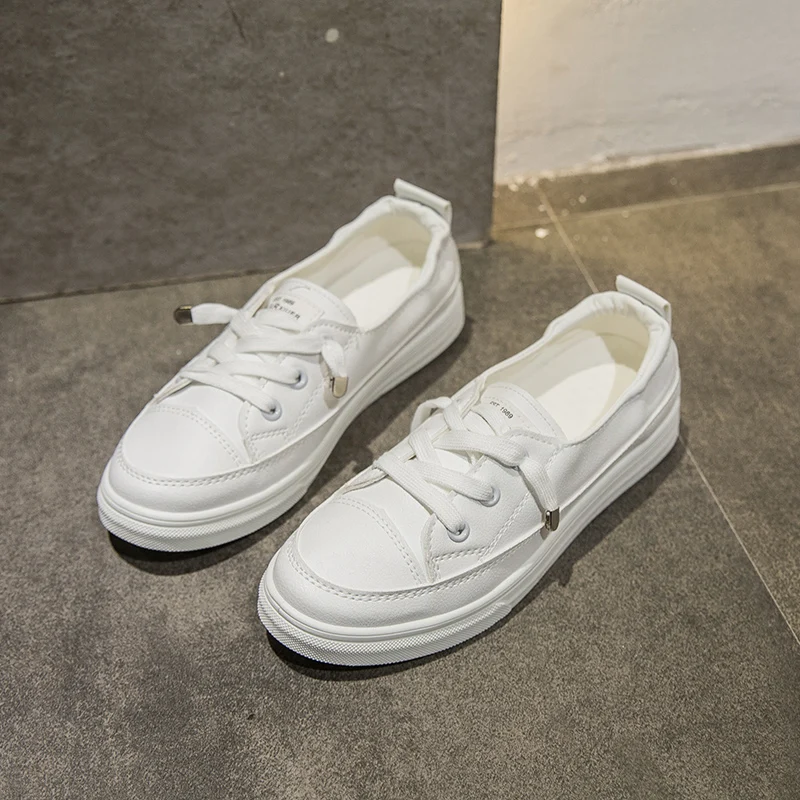 

2021 Low Platform Sneakers Women Shoes Female Pu Leather Walking Sneakers Loafers White Flat Slip On Vulcanize Casual Shoes