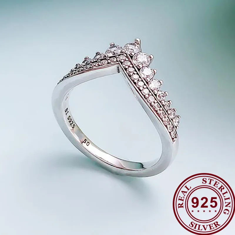 

100% 925 кольцо Silver Pan Ring Silver Crown With Crystal Cz Pan Ring For Women Wedding Party Gift Fashion Jewelry