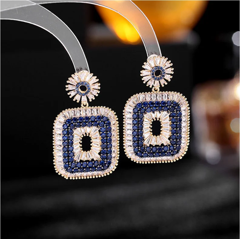 

Trendy Cubic Zircon S925 Silver Needle Earrings Jewelry Super Flash Zircon Geometric Square Earrings Fine Gift LYA119