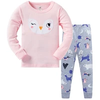 2 pieces kids girl long sleeve cartoon pattern outfit set toddler casual cotton pajamas children crewneck pjs clothing 3 8 years