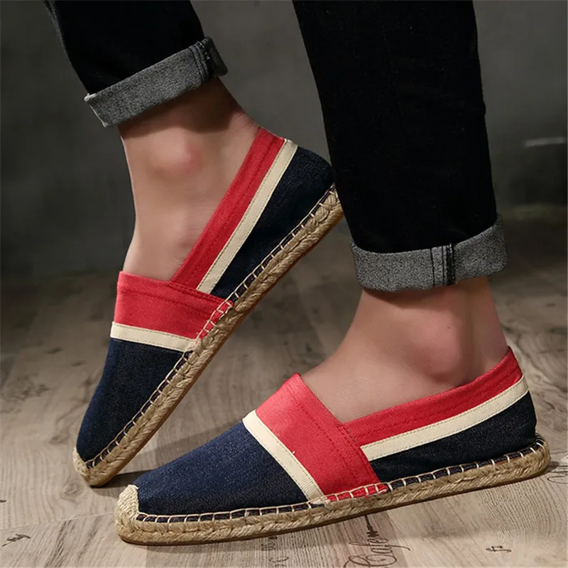 

Hemp Striped Mens Shoes Summer Espadrilles Men Canvas Shoes Men Breathable Men's Loafers Slip Moccasins Zapatillas Hombre