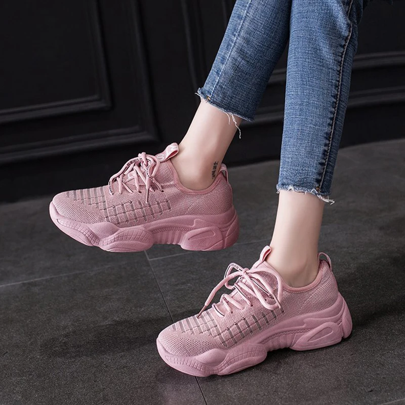 

HQFZO Breathable Women Sneakers Flat Lace Up Round Toe Women Spring Shoes Skateboard Lightweight Mesh Running Shoes Summer