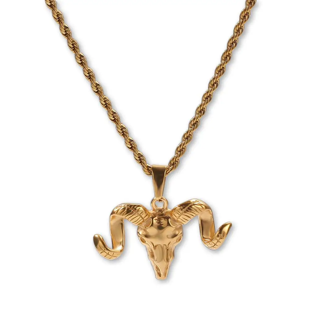 Винтажное ожерелье в стиле хип-хоп с подвеской виде головы овцы позолоченное