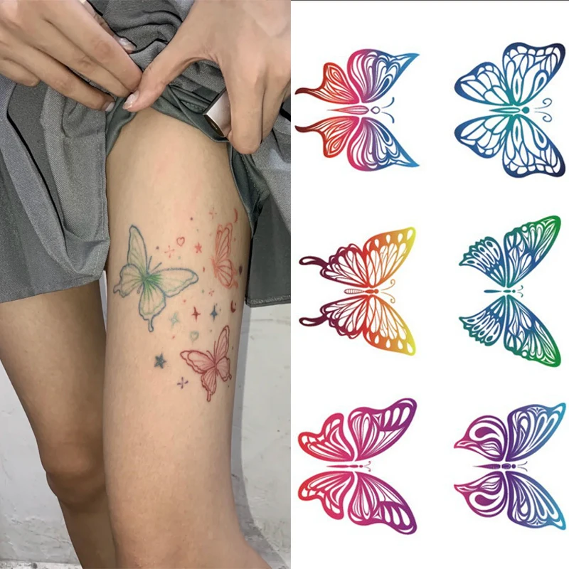 

Waterproof Butterfly Temporary Tattoos Sticker Lasting Sexy Face Animals Image Wrist Neck Body 3D Feather Black Fake Tatto 1PCS
