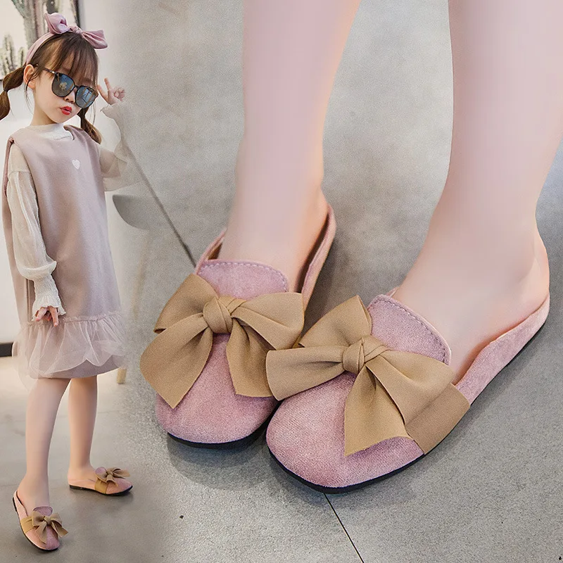 

Children Slippers 2021 Spring And Summer New Girls Half Sandals Baotou Half Drag Bow Student Single Shoes Large Children Shoes