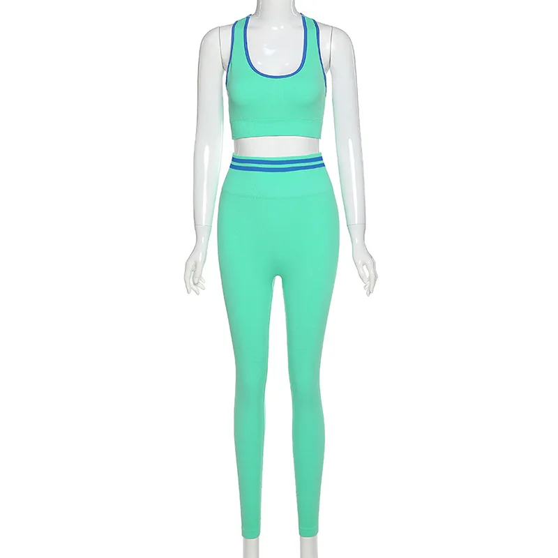 Полосатый бесшовный спортивный костюм для йоги фитнеса комплект женщин жилет