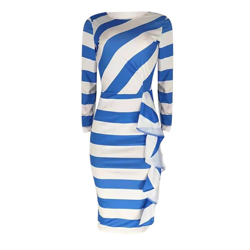 Женское Повседневное платье миди с длинным рукавом и круглым вырезом | Женская