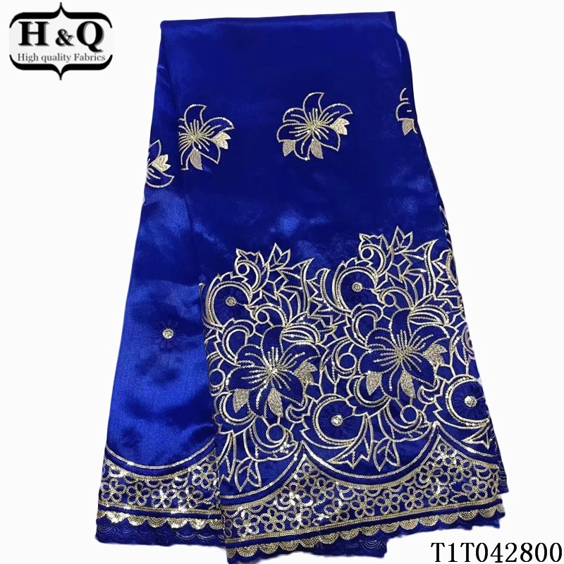 

H&Q newest african george satin lace fabric 2021 high quality embroidery blouse indian nigerian slik laces fabrics 5 yards T0526