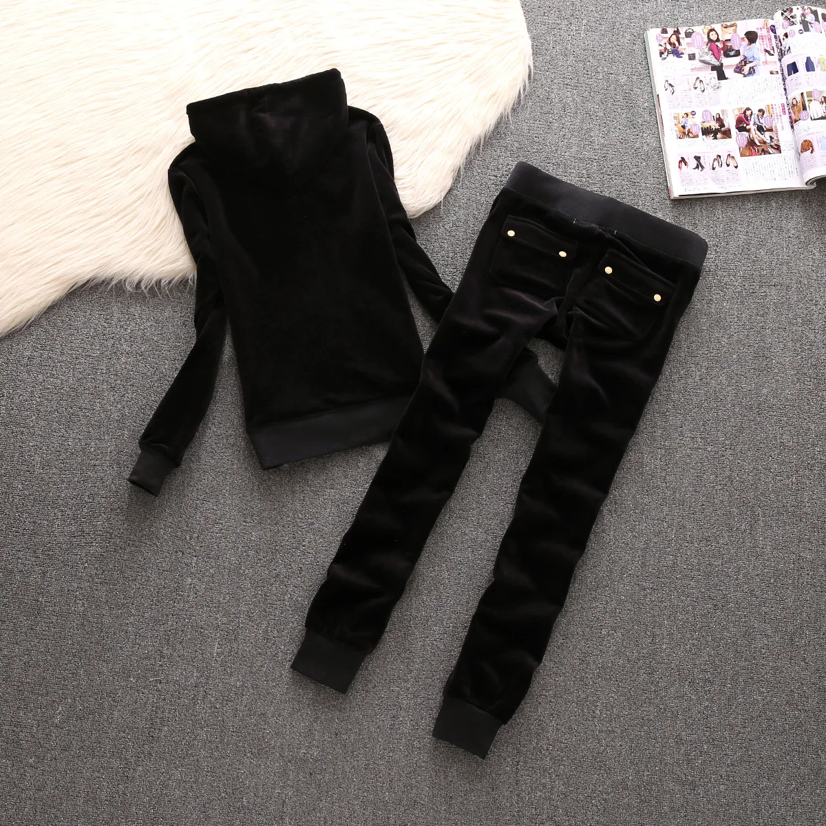 

Spring/Fall 2021 Women's Velvet Fabric Tracksuits Velour Suit Women Tracksuit Hoodies And Pants Fat Sister Sportswear
