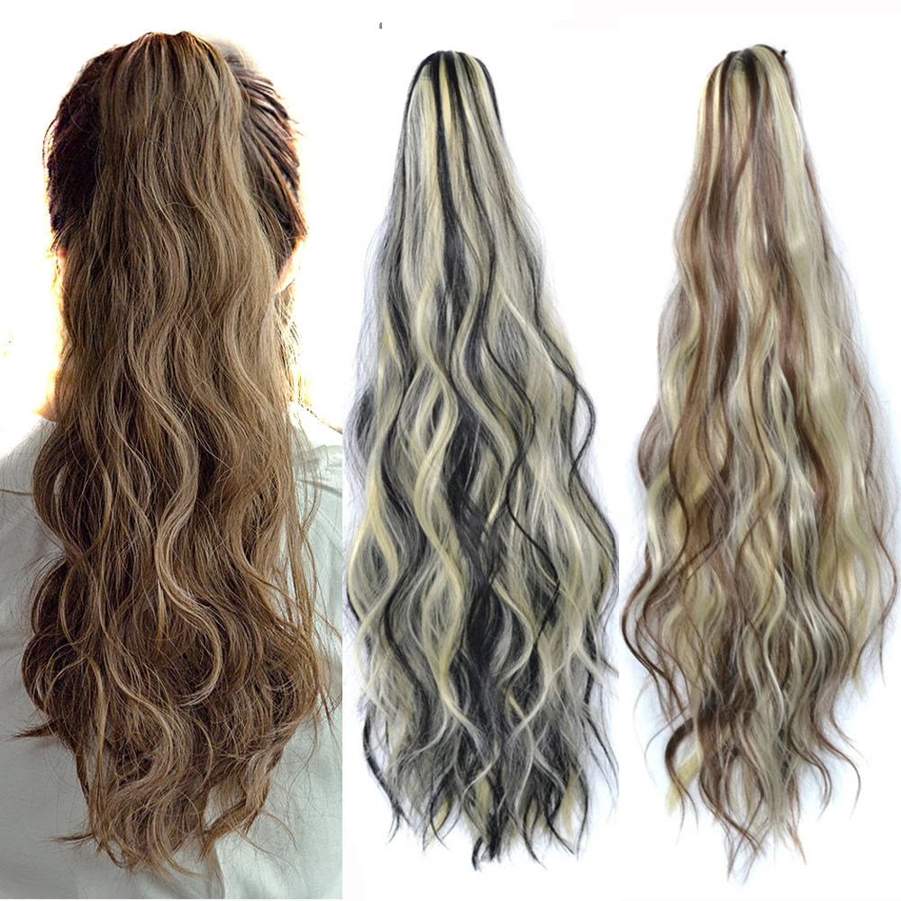 ZM конский хвост длинные волнистые синтетические заколка для волос тело