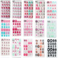24pcsbox kids full cover false nails candy color fake nails children nail art press on self adhesive nail manicure tips design