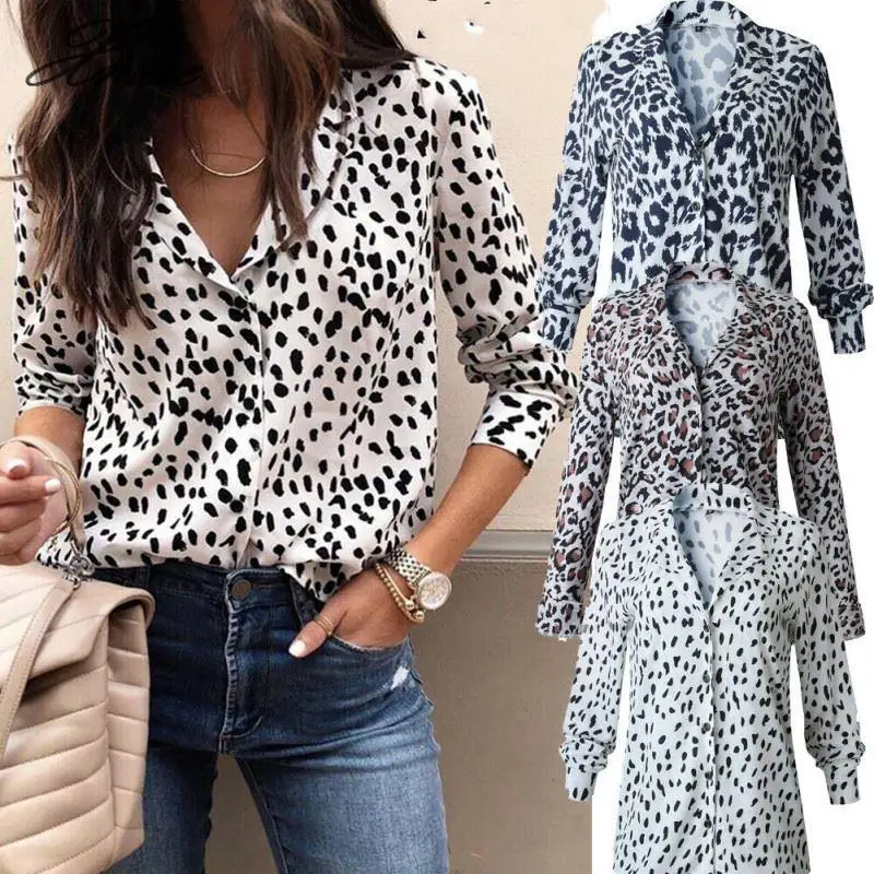 

Womens Blouse Sexy Long Sleeve Shirt V Neck Leopard Print Top Streetwear Club Party Blouse Femme Buttons Tops Autumn Shirt Women
