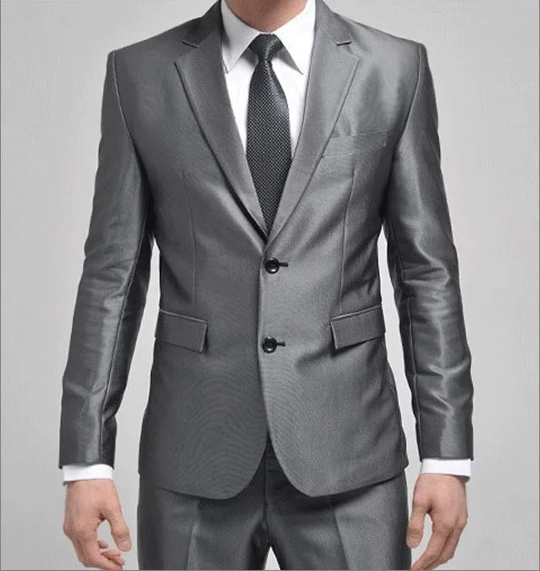 

Men's Suit 2 Pcs Silver Custom Buttons Slim Fit Wedding Grooms Prom Suit For Business Suit Boutique Slim Men Jacket Pants