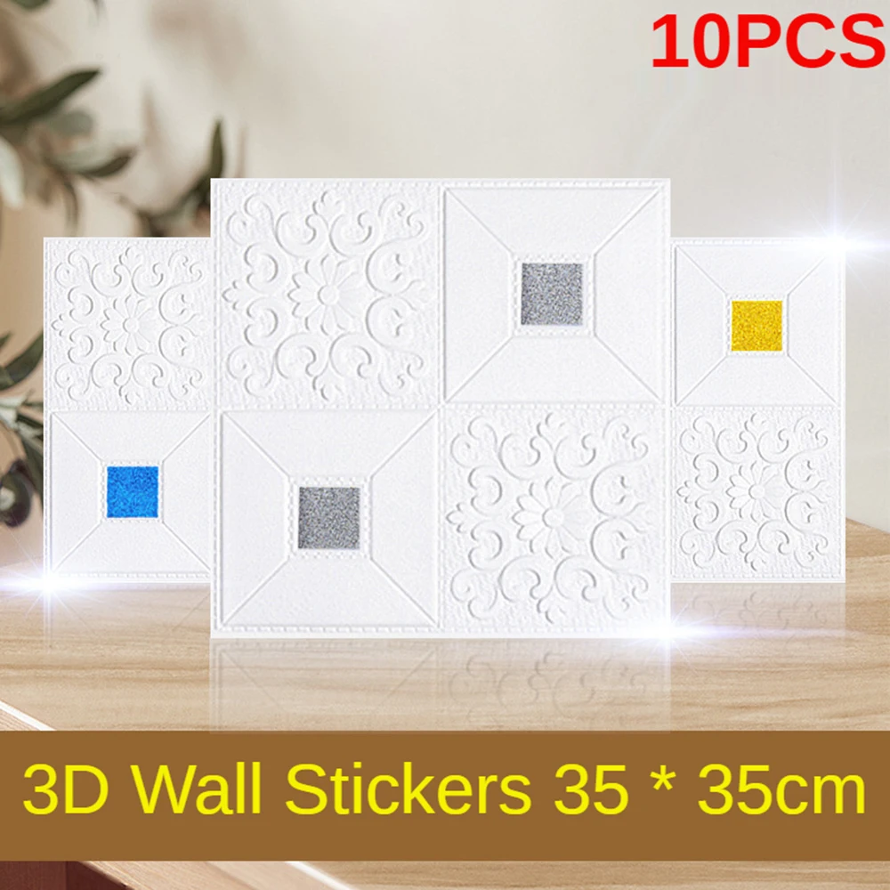 

10pcs TINSEVEI 3D Wall Stickers with Sequins Wall Stickers Embossed Wallpaper Anti Collision Living Room Bedroom Wallpaper