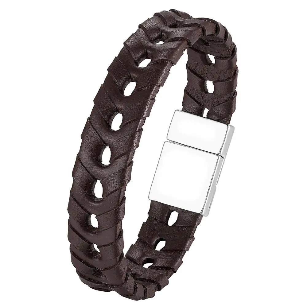 

Fashion woven bracelet leather punk alloy bracelet magnetic buckle black brown rope chain men's jewelry
