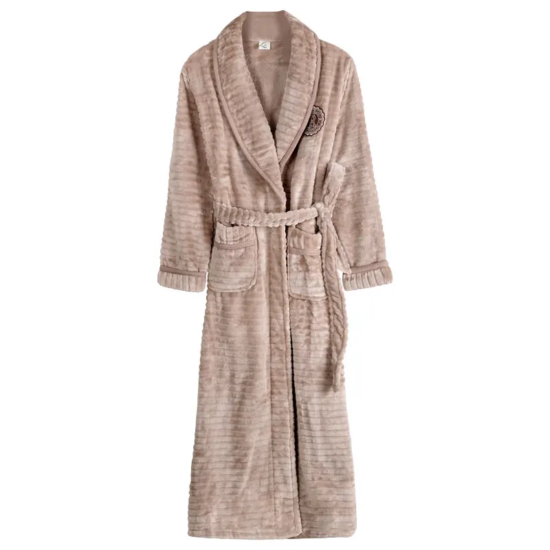 Womens Robes In Winter Soft and Warm Flannel Striped Plus Size Turn-down Collar Pocket Loose Weight Long Bathrobe Robe for Women | Женская