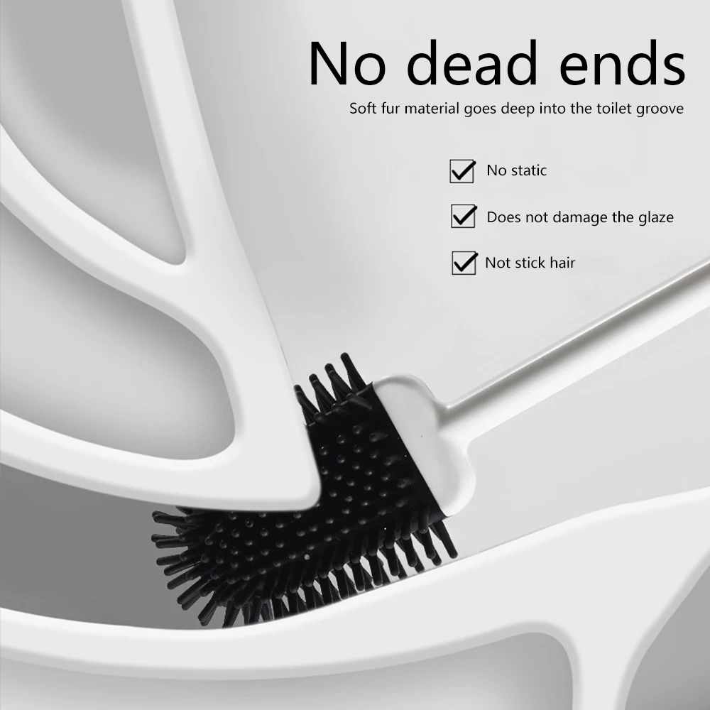 

Toilet Brush and Holder Cleaner Tools Silicone Toilet Brushes Flexible Bristles Toilet Brush with Quick Drying Holder + Handle
