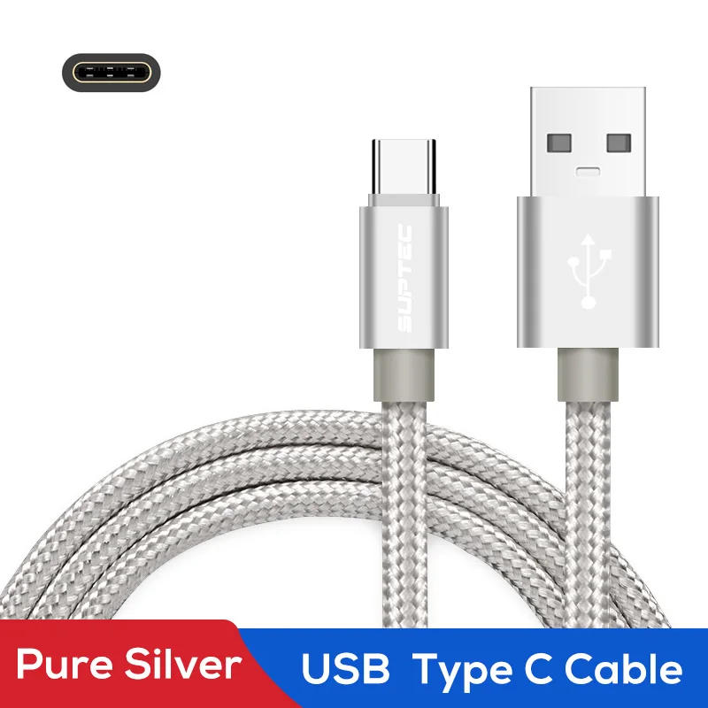 SUPTEC usb type-C кабель 3A Быстрая зарядка кабель для передачи данных Быстрая зарядка 3,0 type-C кабель для зарядки телефона для samsung S9 S8 huawei Xiaomi - Цвет: Pure Silver