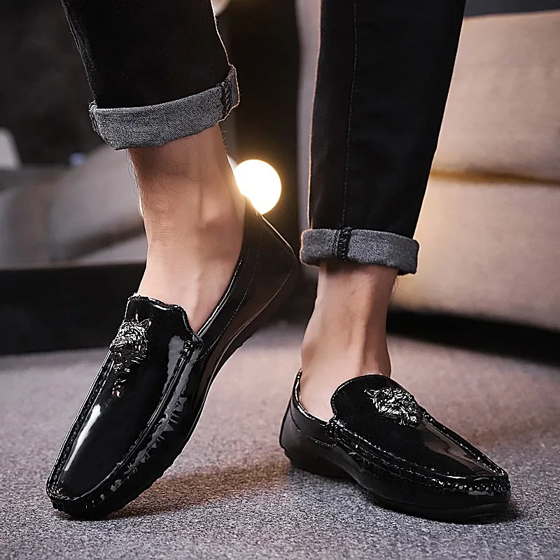 

Genuine Leather Men Casual Shoes Luxury Brand 2019 Mens Loafers Moccasins Breathable Slip on Black Driving Shoes Plus Size 39-44