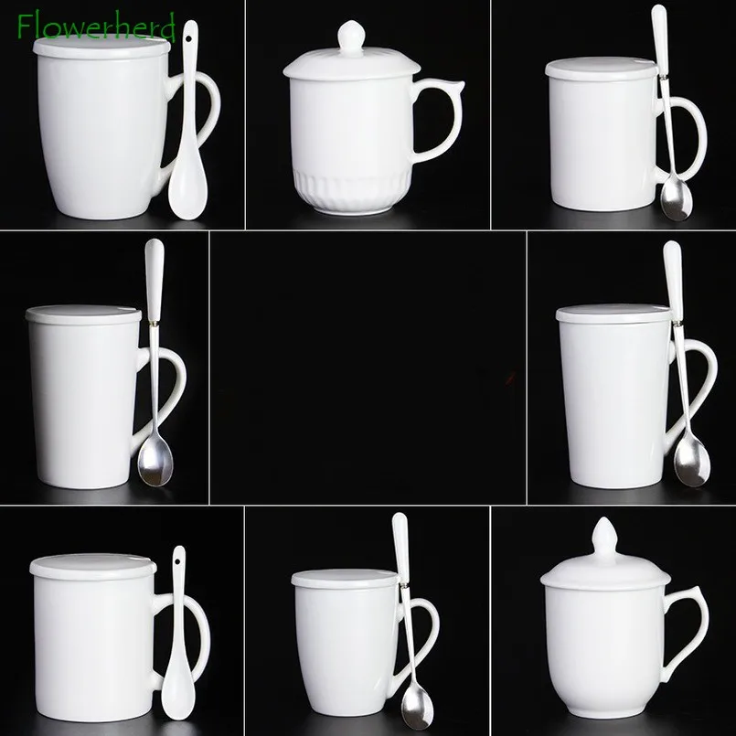 Керамическая фарфоровая кофейная кружка с крышкой ложкой креативная чашка для