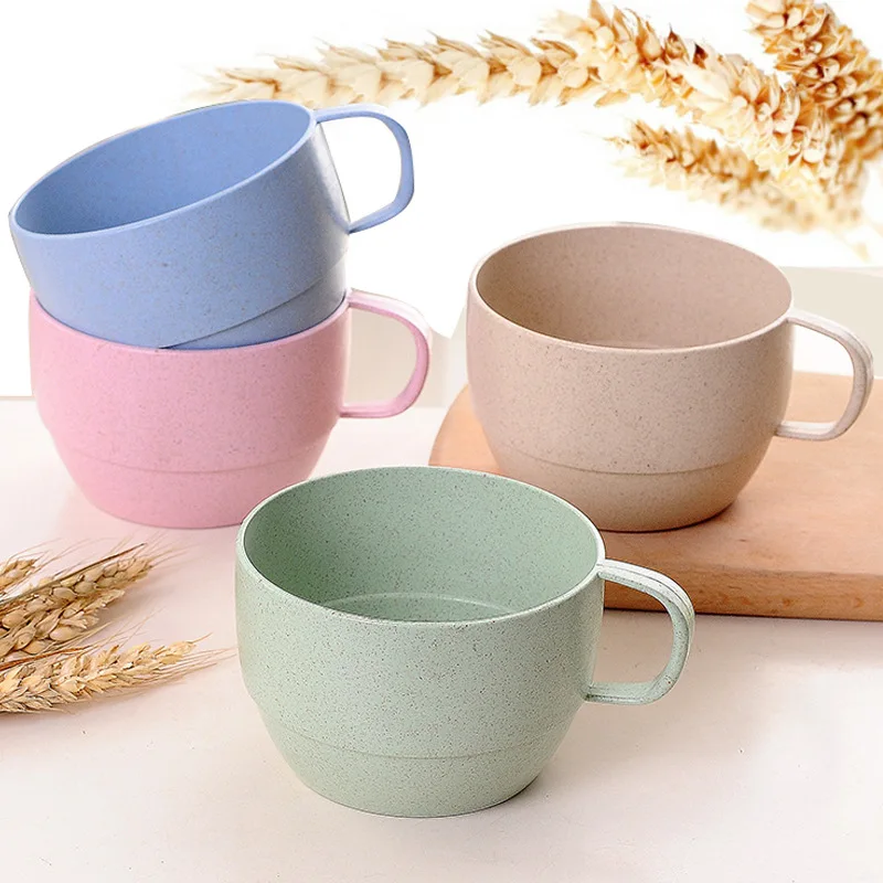 

4Pcs/Set Reusable Eco Friendly Plastic Biodegradable Wheat Fiber Straw Coffee Cup Cute Coffee Cafe Tea Milk Breakfast Couple