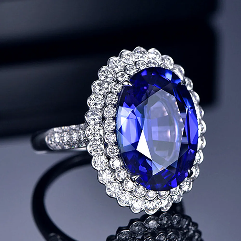 

Big sapphire gemstones diamonds Rings for women blue crystal white gold color luxury jewelry argent bijoux bague party gifts