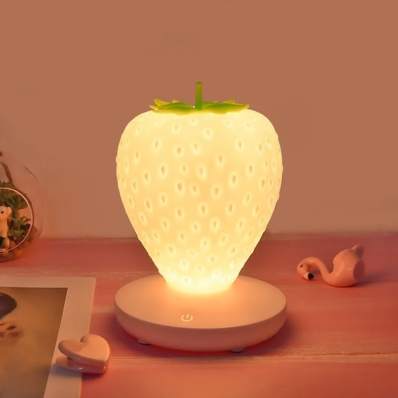 

Led energy-saving lamp children with sleeping night light fun strawberry shape USB charging silicone lamp touch switch luminaria
