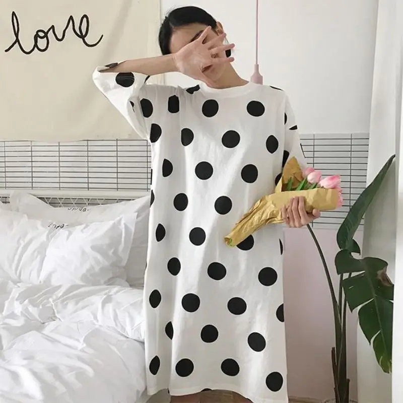 

Plus size women nightgowns letter print cotton nightdress summer long dress short sleeve ladies sleepwear sleepshirt HOT