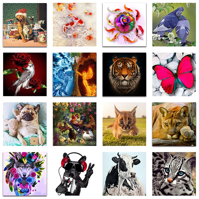 5D DIY Алмазная Картина Вышивка крестом Тигр и Лев полная круглая мозаика кошки