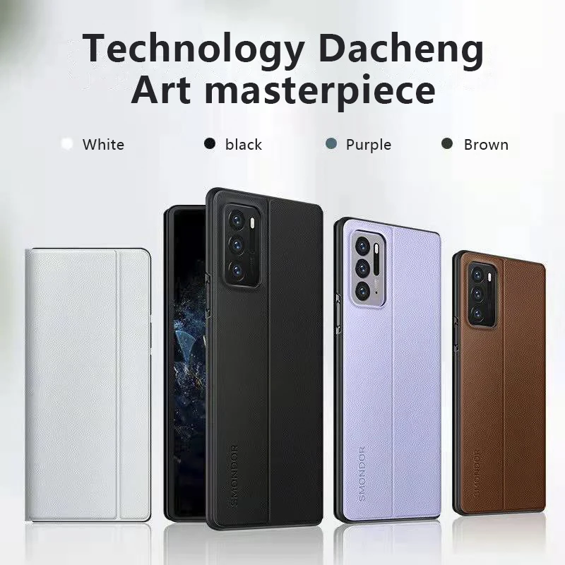 

For OPPO Find N 5G Lychee Pattern Folding Screen Phone Case Flip Genuine Leather Cover All-inclusive Anti-drop Bracket Shell