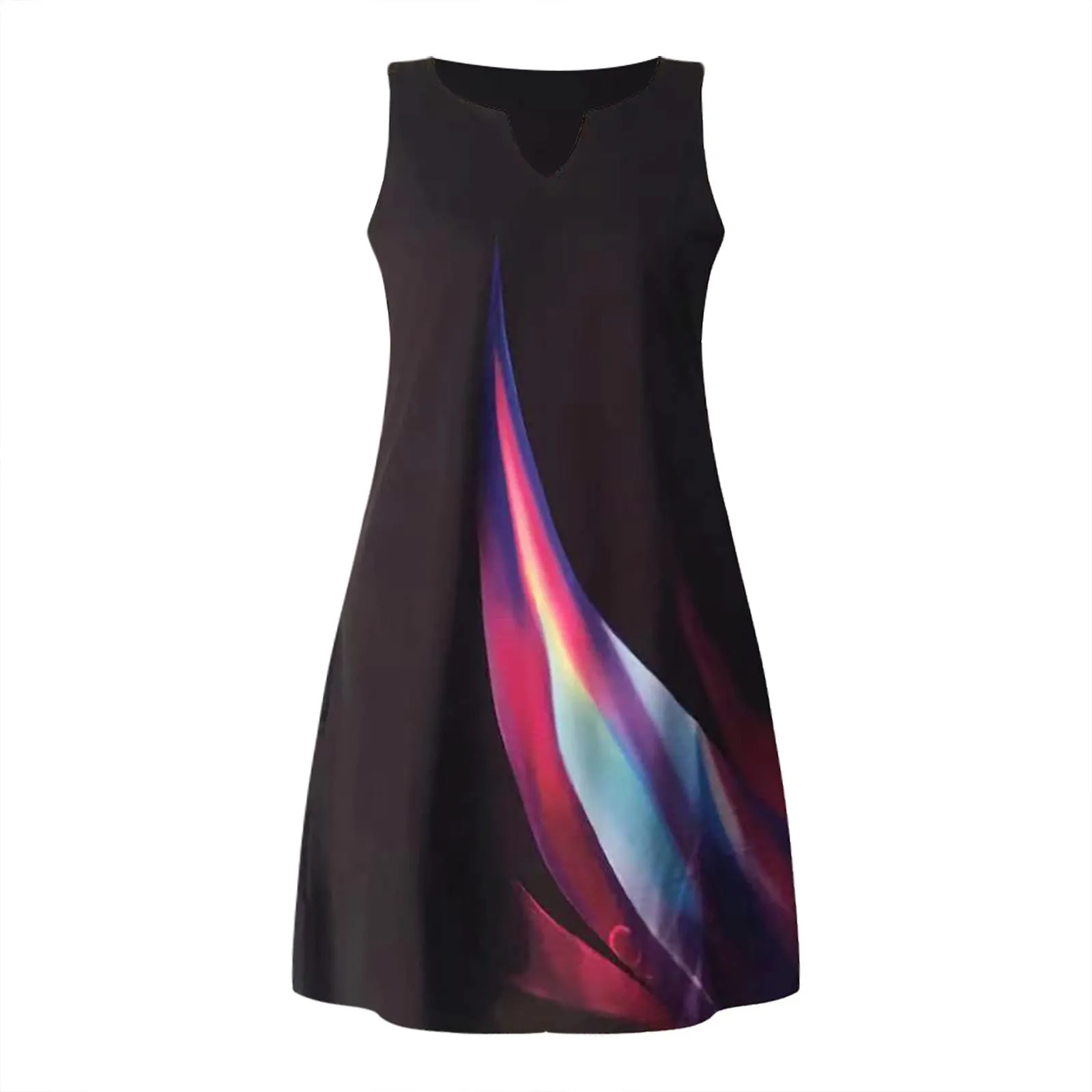 

2021 Fashion Summer Women's Round Neck Sleeveless Printed Contrast Pocket Dress Beach Dress Party Dresses for Women