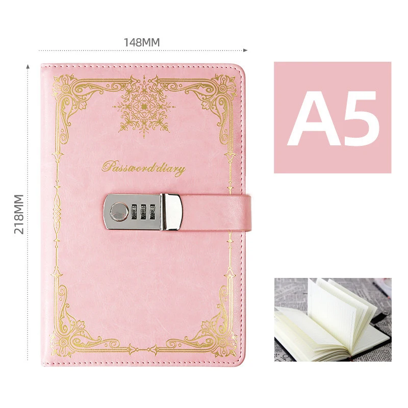 Блокнот А5 из искусственной кожи с замком винтажная Запираемая книжка кодом