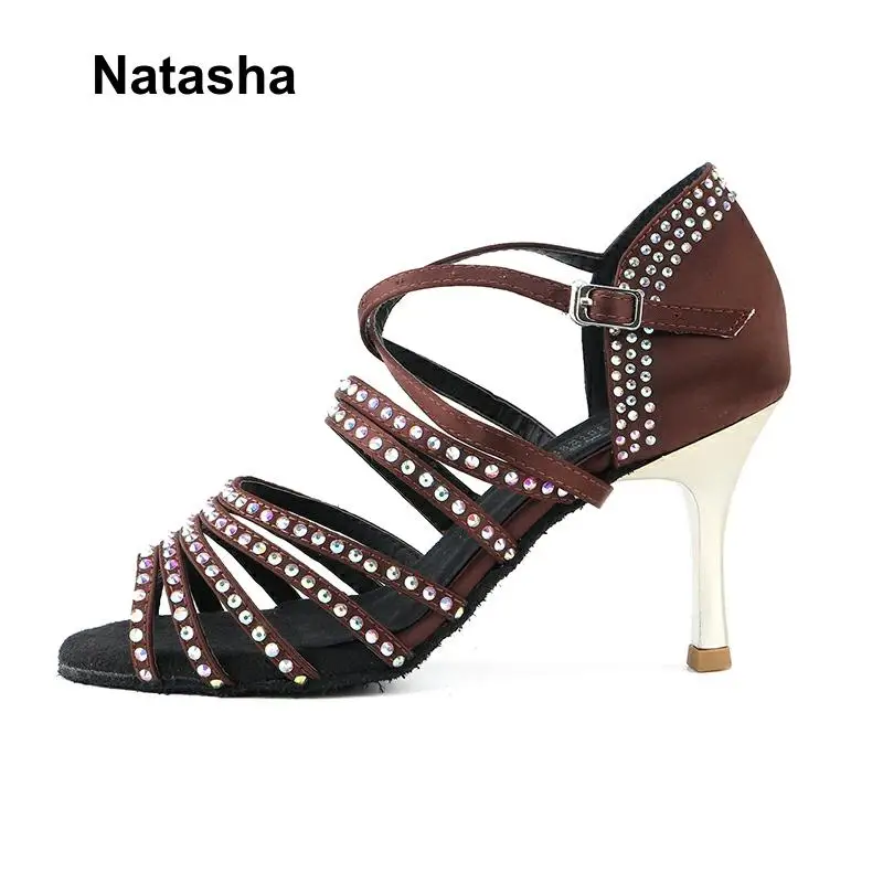 Наташа черная танцевальная обувь кофейная сумка инкрустированная стразами