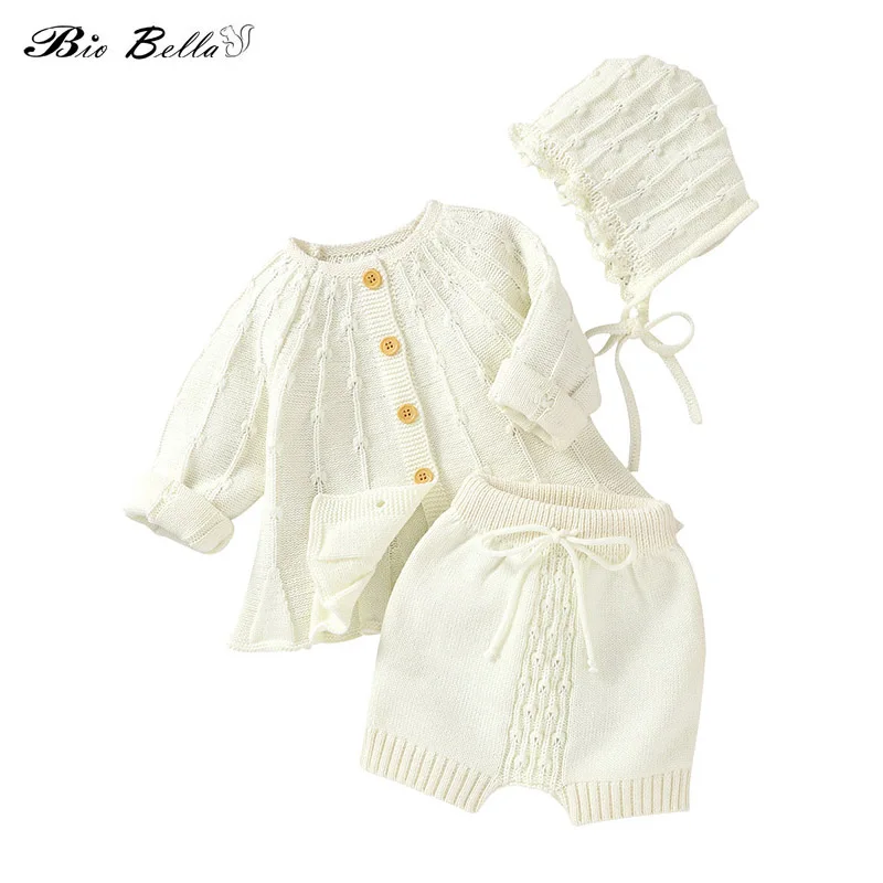 

Зимний вязаный комплект одежды для маленьких девочек от 0 до 24 месяцев, одежда для маленьких девочек, шапка, топ и штаны, осенне-зимняя одежда для девочек