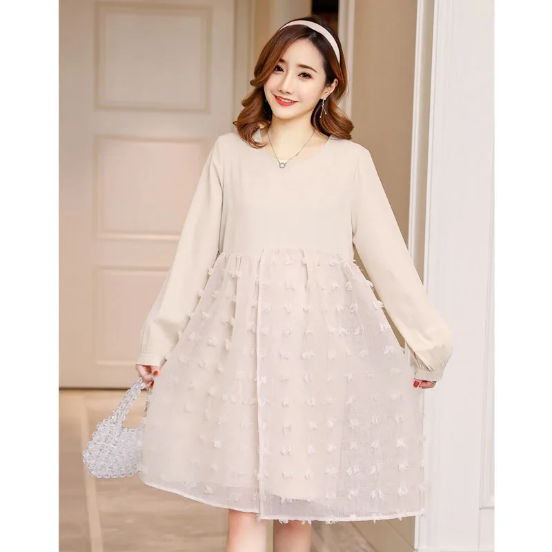 Приталенные платья с высокой талией Одежда для беременных женщин газовое платье