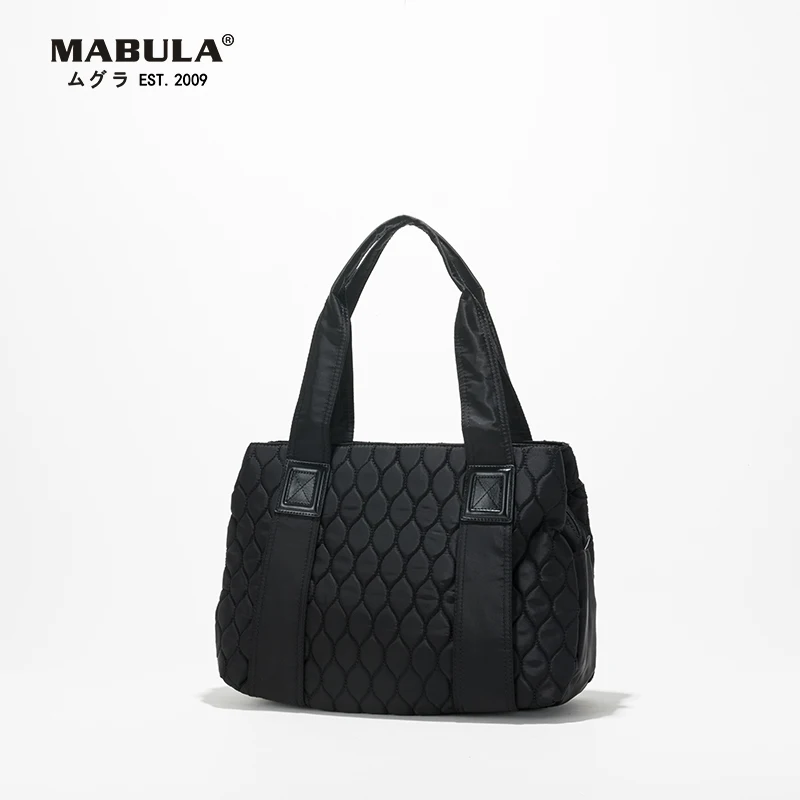 

MABULA Women Quilted Design Large Capacity Satchels Female Winter Feather Down Padded Crossbody Bags Laptop Zipper Tote Handbag