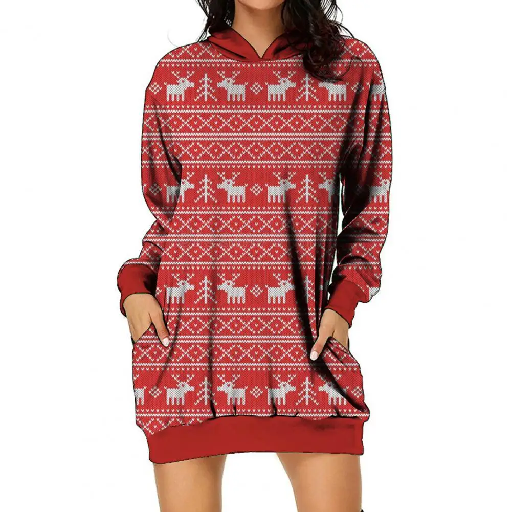 

Christmas Style Women Hoodie Sweatshirt Long Sleeve Cotton Blend Beautiful Santa Claus Pattern Girls Hoodie for Daily Wear