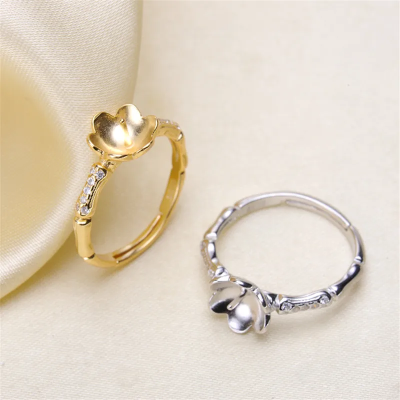 

Classic Rings Mounting Beads Resizable Design Rings Base 925 Silver Pearl Rings Settings Women DIY Pearl Ring Accessory No Pearl