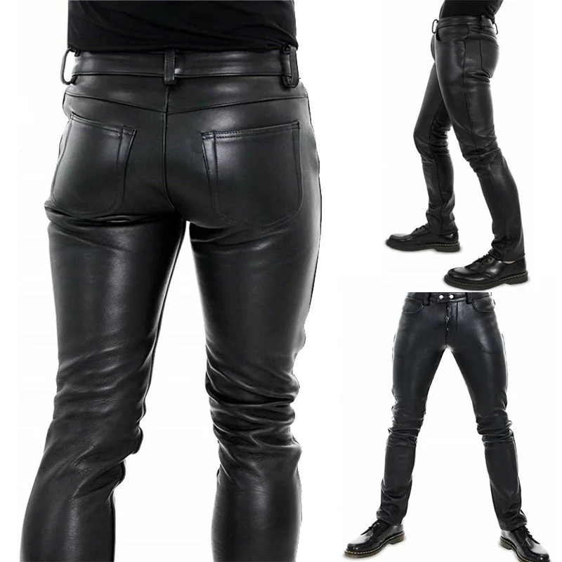 Personality men's Leather Pants Slim Clothing PU leather skinny pencil pants